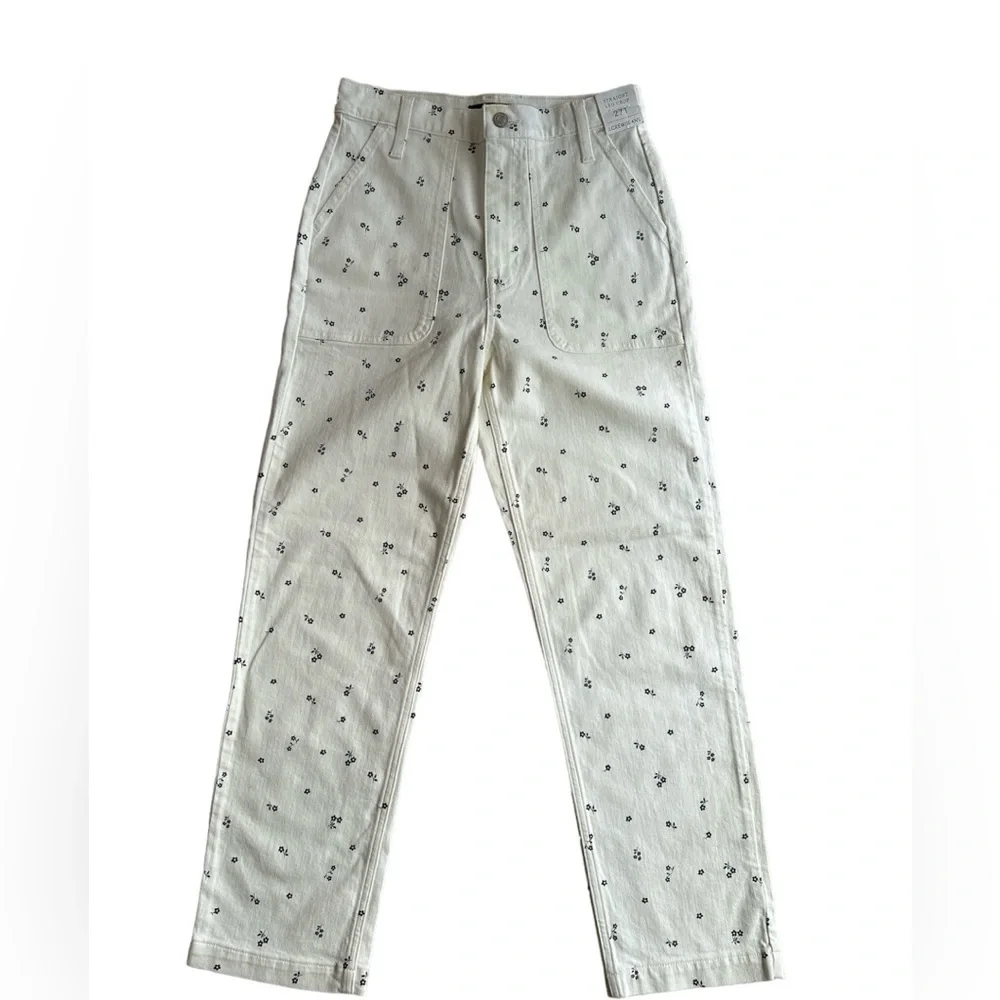 J.CREW Straight Leg Crop White With Flower Design Jeans Size 27T BNWT